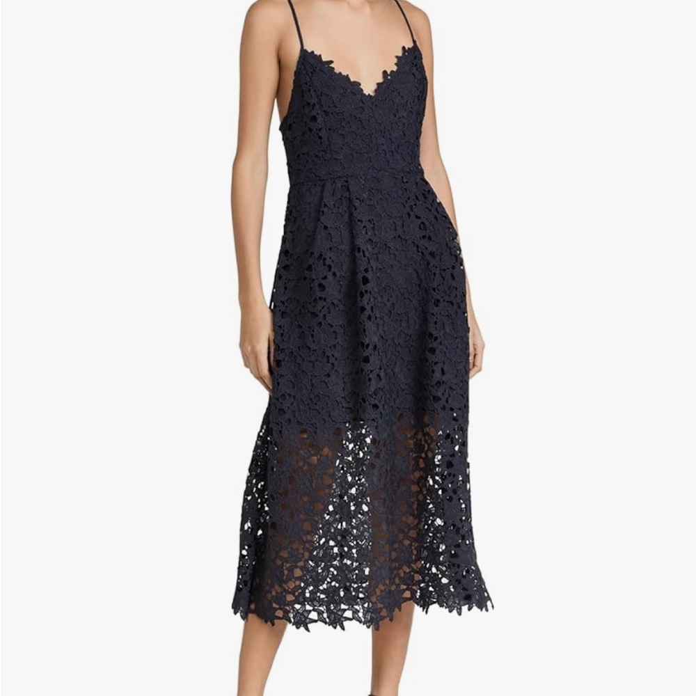 Elegant Navy Lace Midi Dress